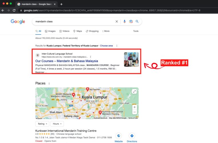 google ranking top 10 Singapore